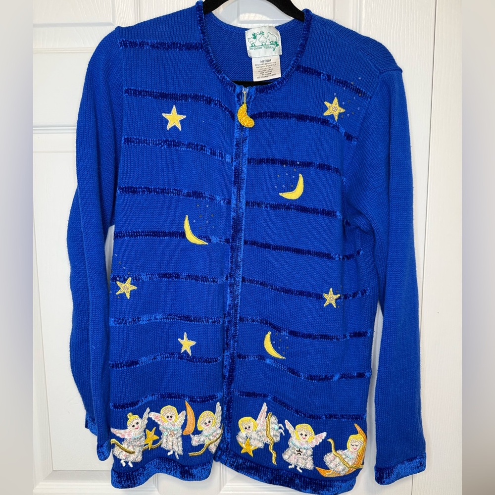 Vintage The Quacker Factory Royal Blue Christmas 
Holiday Winter Sweater beaded